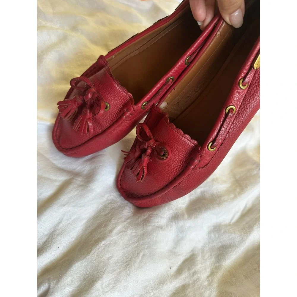 COACH Red Tassel Loafers Scalloped Leather Flats Shoes Vintage Coastal Size 11